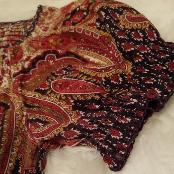 Vintage America Boho Short Sleeve Wood Bead Tassel Paisley Print Purple Size Sm - Picture 3 of 9